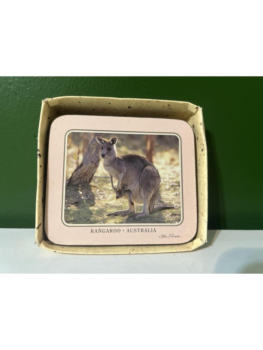 Steve Parish Australian Collection Coasters Kangaroo Koala Wombat Set 4 w/ Box